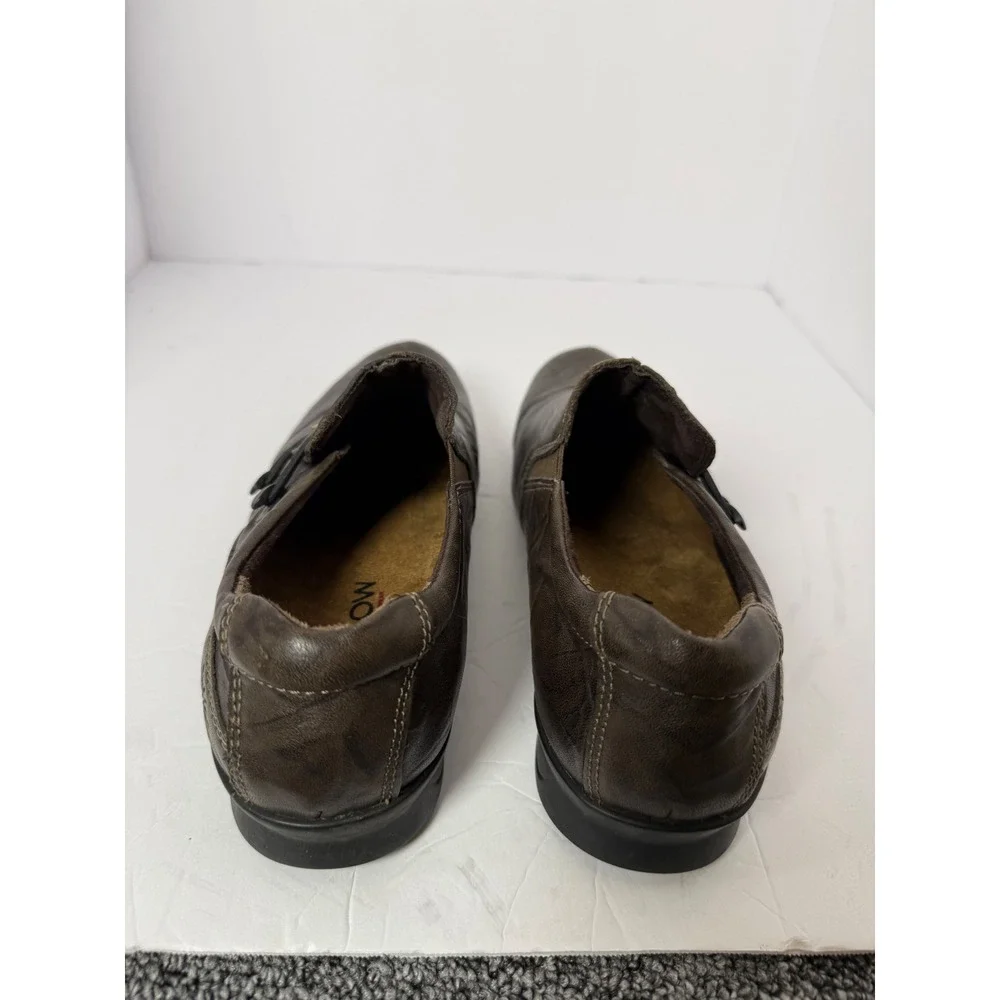 Red Willow Taryn Footwear Brown Textured Leather Bungee Slip On Loafers Shoes